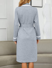 Load image into Gallery viewer, Kimono Light Gray Waffle Knit Knee Length Women&#39;s Robe