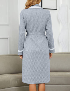 Kimono Light Gray Waffle Knit Knee Length Women's Robe