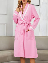 Load image into Gallery viewer, Kimono Pink Waffle Knit Knee Length Women&#39;s Robe