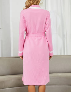 Kimono Pink Waffle Knit Knee Length Women's Robe