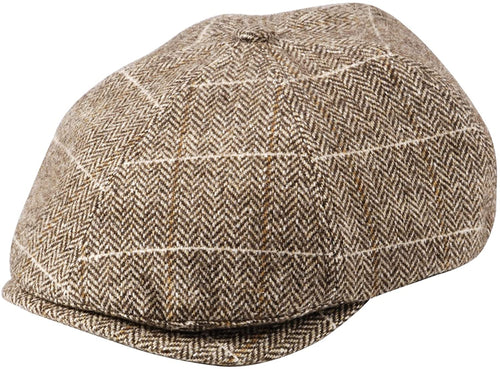 Men's Khaki Herringbone Newsboy Cap