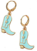 Load image into Gallery viewer, Dangle Drop Blue Western Cowgirl Boot Earrings