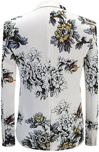 Men's White Floral Printed 3pc Stylish Suit