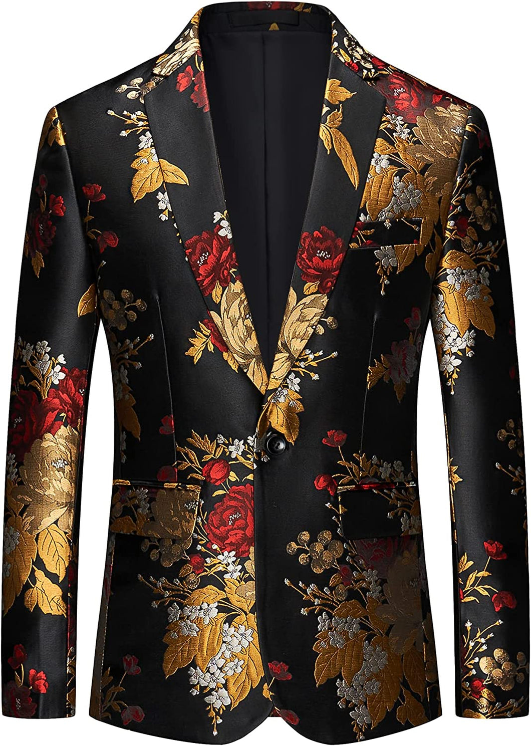 Men's Black & Gold Floral Long Sleeve Formal Blazer