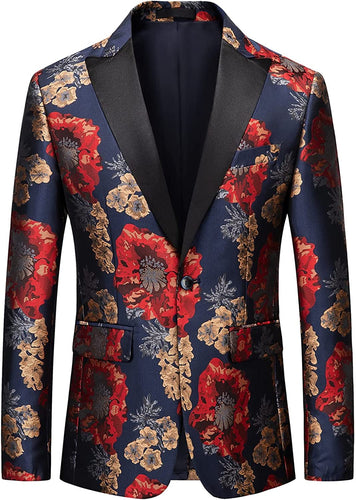 Men's Black & Red Floral Long Sleeve Formal Blazer