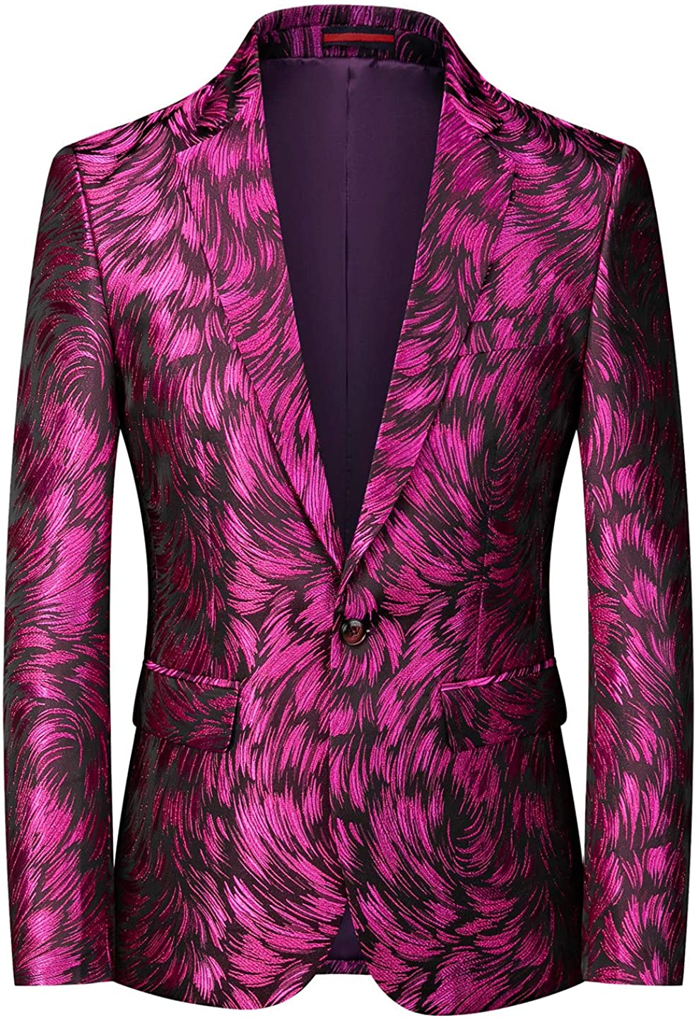 Italian Style Men's Single Breasted Fuchsia Pink Leaf Printed Blazer