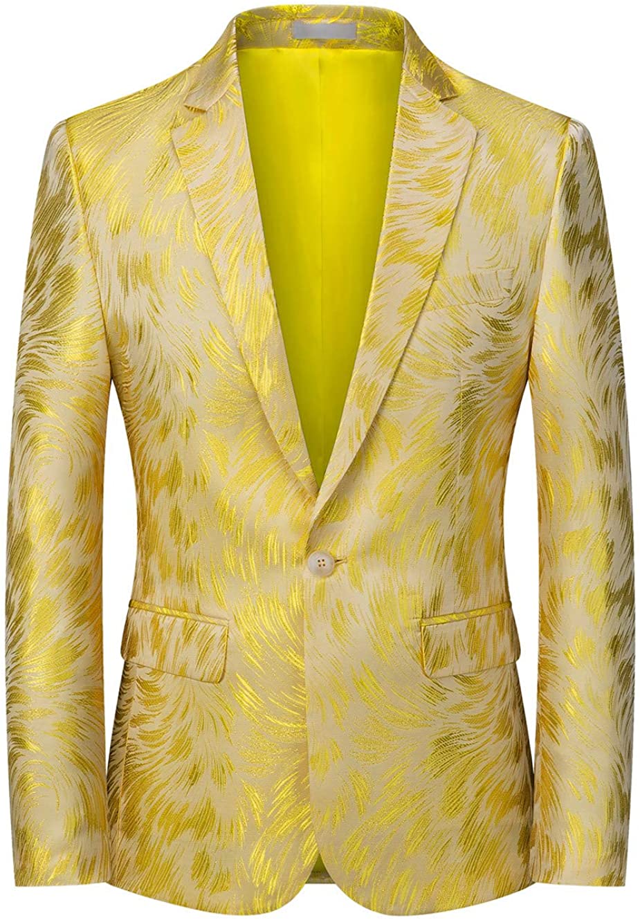 Italian Style Men's Single Breasted Yellow Leaf Printed Blazer