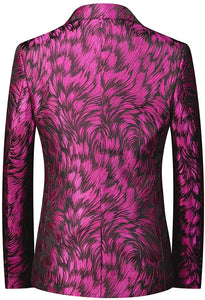 Italian Style Men's Single Breasted Fuchsia Pink Leaf Printed Blazer