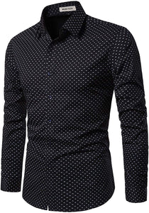 Men's Black Printed Button Up Long Sleeve Shirt