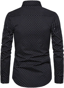 Men's Black Printed Button Up Long Sleeve Shirt