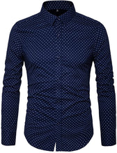 Load image into Gallery viewer, Men&#39;s Navy Printed Button Up Long Sleeve Shirt
