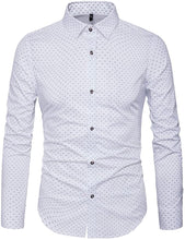 Load image into Gallery viewer, Men&#39;s White Printed Button Up Long Sleeve Shirt