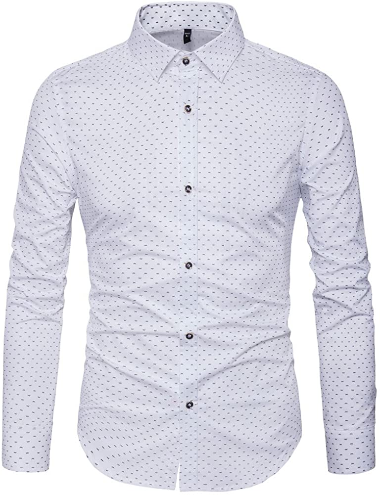 Men's White Printed Button Up Long Sleeve Shirt