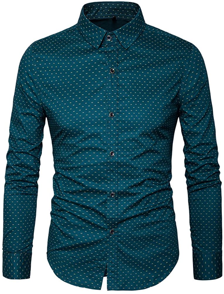 Men's Green Printed Button Up Long Sleeve Shirt