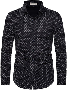 Men's White Printed Button Up Long Sleeve Shirt