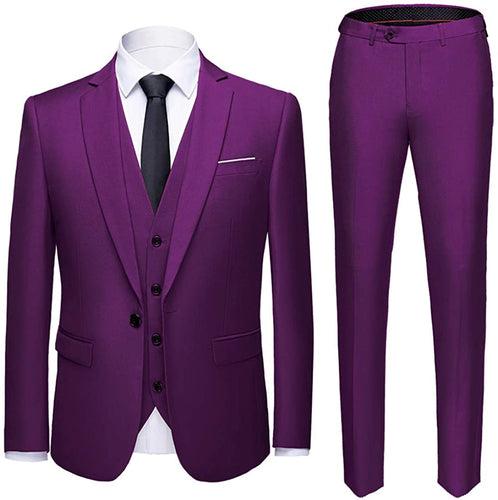 Barcelo Deep Purple Men's 3 Piece Slim Fit Suit