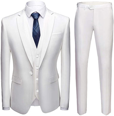 Barcello 3pc Men's White Blazer Tie Pants Suit Set