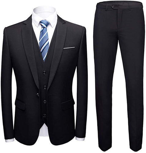 Men's Capriccio Black 3 Piece Slim Fit Suit