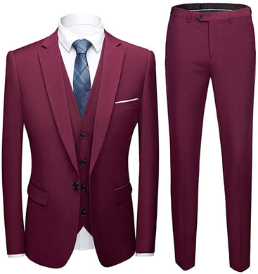 Men's Capriccio Burgundy 3 Piece Slim Fit Suit