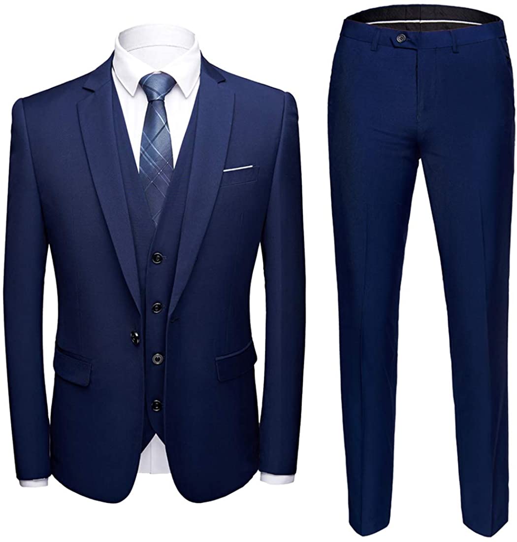 Zapaka Women Navy Blue Tuxedo Suits 3 Pieces Slim Fit Casual Men's