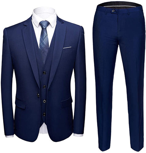 Men's Stefano 3 Piece Slim Fit Navy Blue Suit