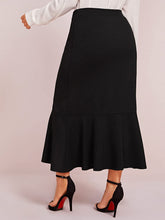 Load image into Gallery viewer, Plus Size Black Ruffle Hem High Waist Pencil Mermaid Skirt