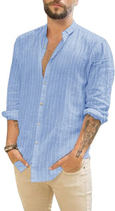 Men's Pristine Blue Stripe Casual Button Down Shirt