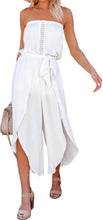 Load image into Gallery viewer, Women&#39;s Strapless Tube Top Slit Wide Leg White Jumpsuit with Belt