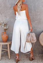 Load image into Gallery viewer, Women&#39;s Strapless Tube Top Slit Wide Leg White Jumpsuit with Belt