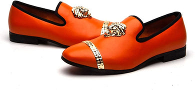 Men's Luxury Fashion Orange Gold Trimmed Party Shoes