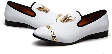 Men's Luxury Fashion White w/Gold Trim Leather Dress Shoes