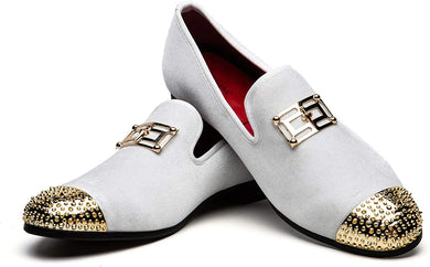 Men's White Metal Accent Buckle Shoes
