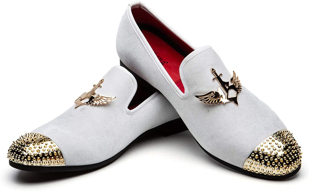 Men's White Metal Accent Buckle Shoes