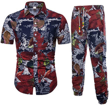 Load image into Gallery viewer, Men&#39;s Orange Leaves Short Sleeve 2 Pieces Hawaiian Tracksuits