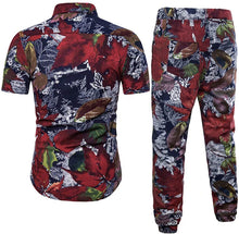 Load image into Gallery viewer, Men&#39;s Orange Leaves Short Sleeve 2 Pieces Hawaiian Tracksuits