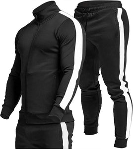 Men's Activewear Black Striped Jacket & Pants Tracksuit
