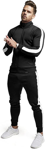 Men's Activewear Black Striped Jacket & Pants Tracksuit