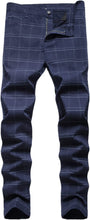 Load image into Gallery viewer, Skinny Fit Plaid Navy Flat-Front Stretch Slim Stylish Chino Pants
