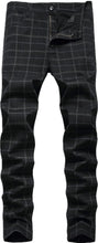 Load image into Gallery viewer, Skinny Fit Plaid Black Flat-Front Stretch Slim Stylish Chino Pants