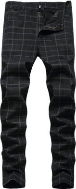 Skinny Fit Plaid Black Flat-Front Stretch Slim Stylish Chino Pants