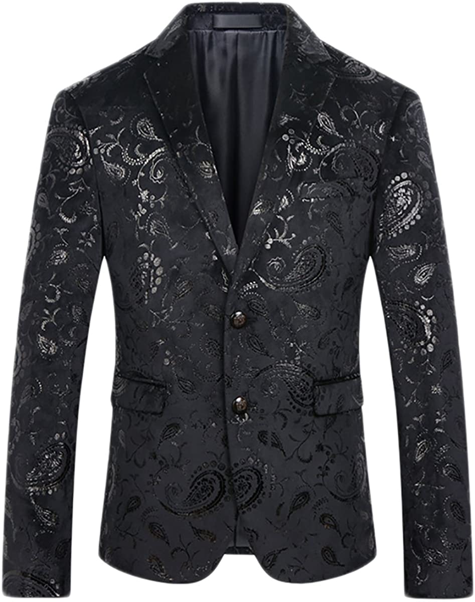 Men's Black Embroidered Paisley Long Sleeve Formal Blazer