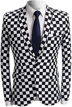 Load image into Gallery viewer, Men&#39;s Checkered Print Black-White Blazer Shirt &amp; Tie Set