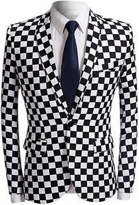 Men's Checkered Print Black-White Blazer Shirt & Tie Set