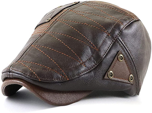 Newsboy Hat Dark Coffee PU Leather Classic Flat Cap