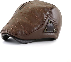 Newsboy Hat Light Coffee PU Leather Classic Flat Cap