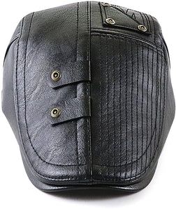 Men's Black Faux Leather Vintage Style Hat