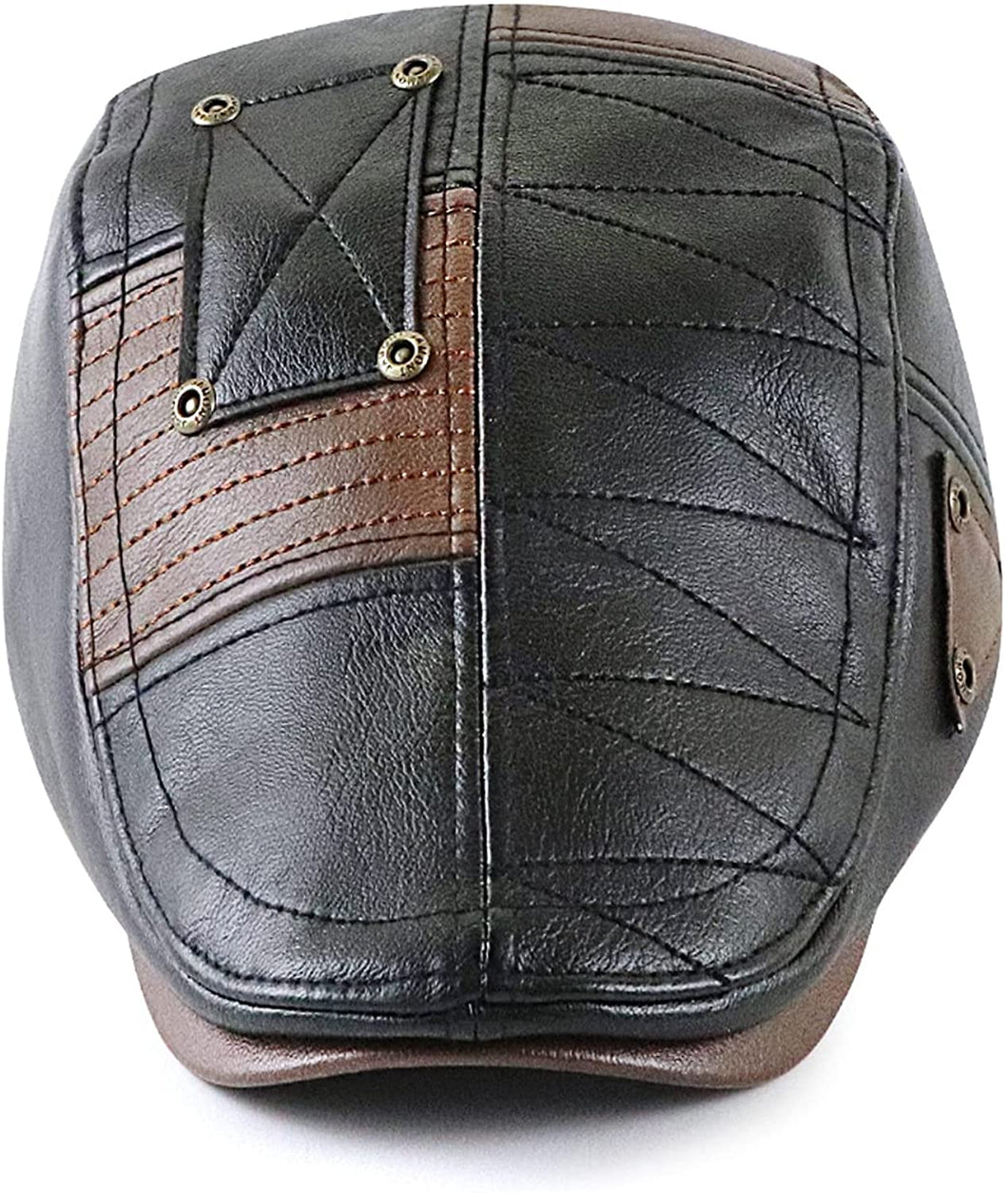 Newsboy Hat Black PU Leather Classic Flat Cap