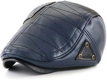 Load image into Gallery viewer, Newsboy Hat Dark Blue PU Leather Classic Flat Cap