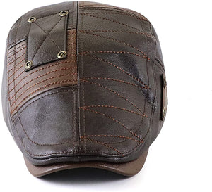 Newsboy Hat Dark Coffee PU Leather Classic Flat Cap