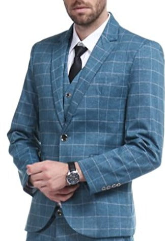 Modern Blue Plaid 3-Piece Men's Suit